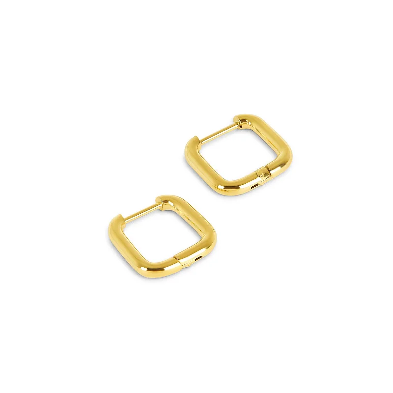 unique hoop earrings for a trendy twist -Square Huggie Hoop Earring - Gold