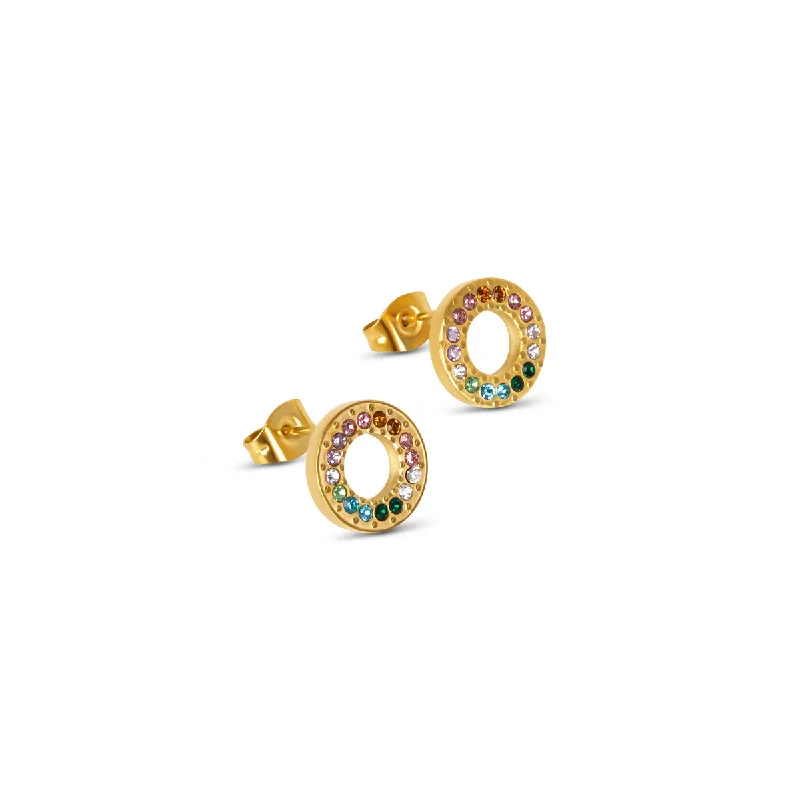 sleek gold earrings for contemporary elegance -Multi-Colour Gem Stud Earrings - Gold