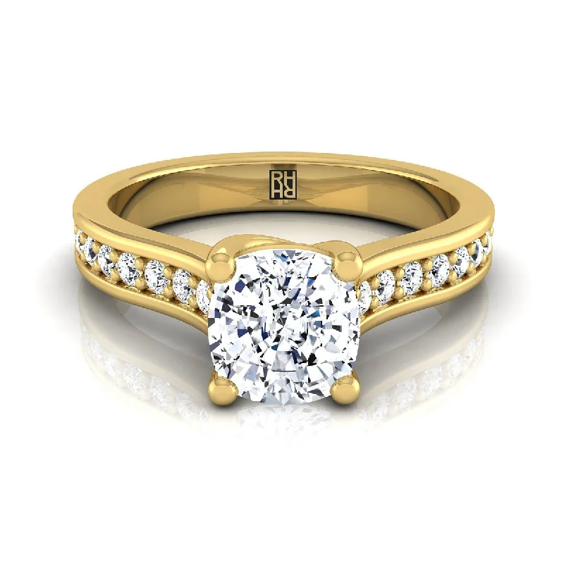 simple engagement rings with rubies-18K Yellow Gold Cushion Diamond Channel Set Engagement Ring -1/3ctw