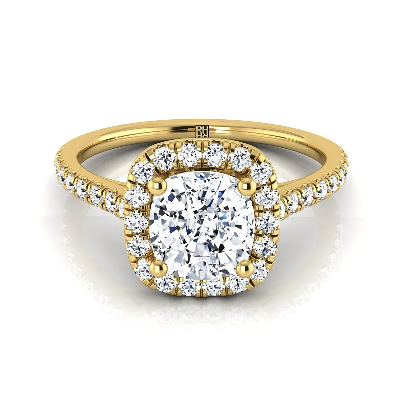 unique promise rings with sapphires-18K Yellow Gold Cushion Diamond Pave Halo Engagement Ring -1/3ctw