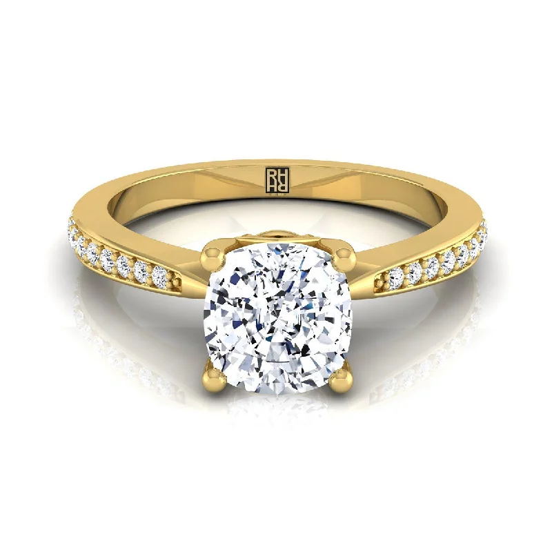 engagement rings for women with sapphires-18K Yellow Gold Cushion Diamond Tapered Pave Engagement Ring -1/8ctw