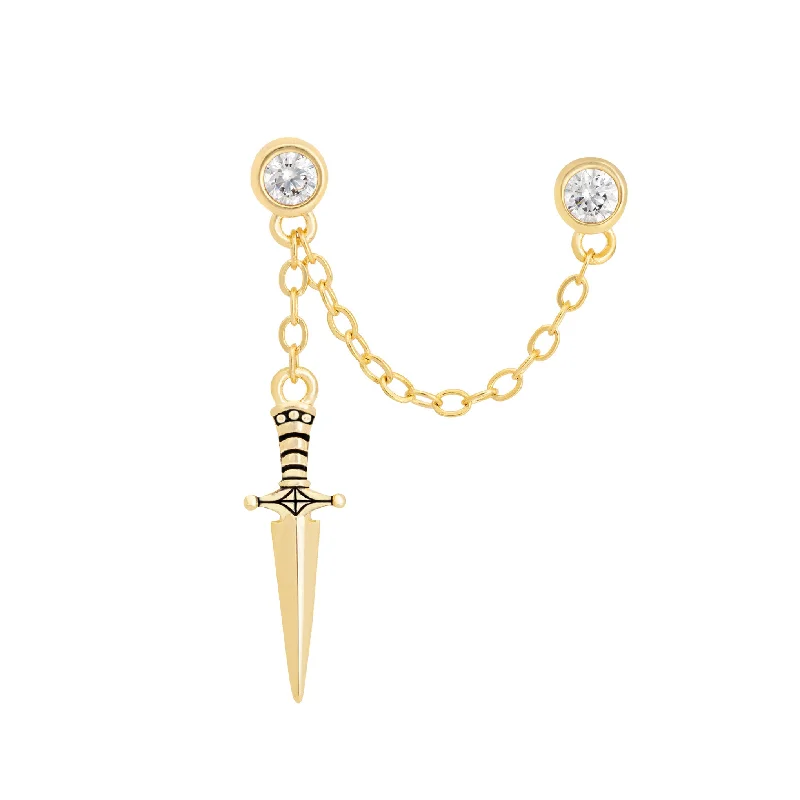 luxurious pearl drop earrings for bridal fashion -Dagger Double Stud Chain Earring