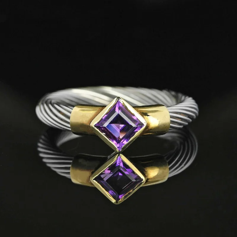 women’s rings with emerald stones-David Yurman Style 14K Gold Silver Wire Amethyst Ring Band