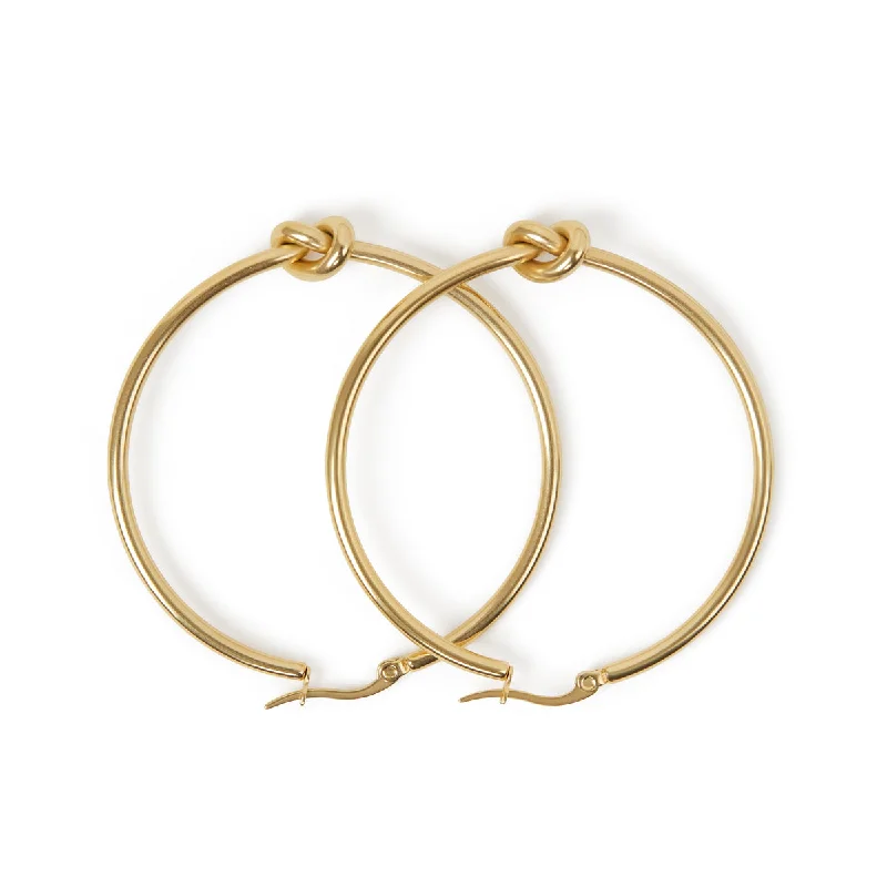 chic gemstone ear cuffs for trendy fashion -Knotted Hoop Earrings - Gold