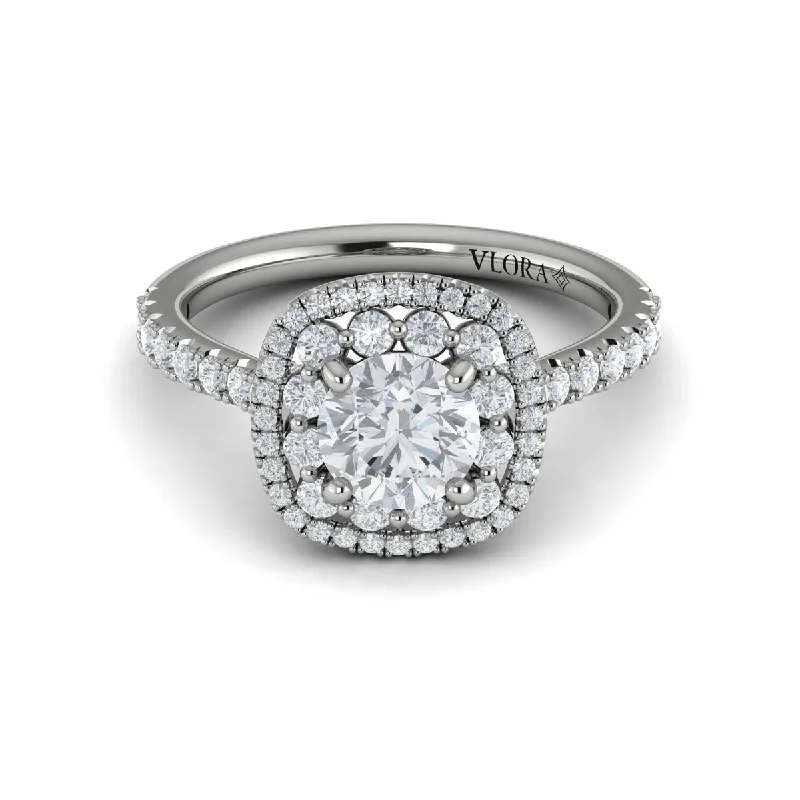 best rings for marriage proposal-Diamond Cushion Halo Engagement Ring in 14K White Gold