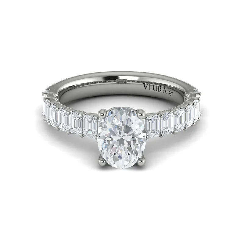 two-tone wedding rings with diamonds-Diamond Emerald Cut Engagement Ring in 14K White Gold