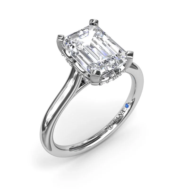 engagement rings with silver bands-Diamond Emerald Cut Engagement Ring in 14K White Gold