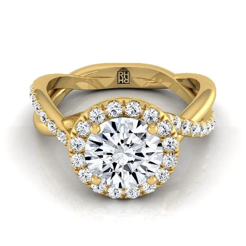 engagement rings for him with diamonds-18K Yellow Gold Round Brilliant Diamond Twisted Vine Halo Engagement Ring -1/2ctw