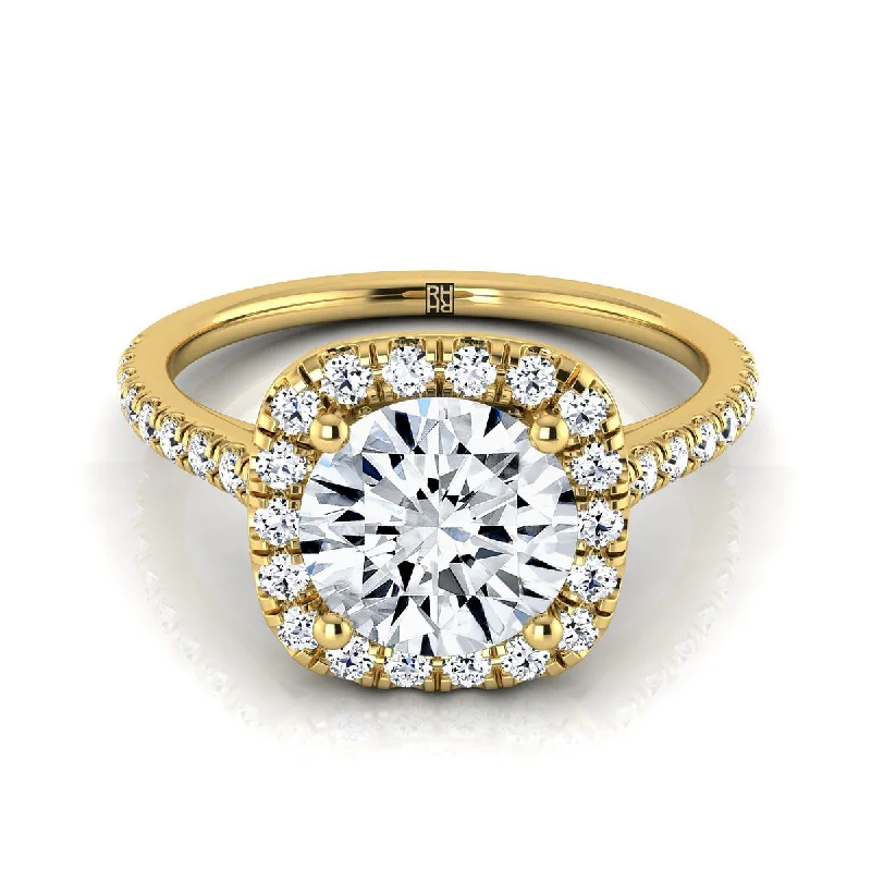 simple engagement rings for men with diamonds-18K Yellow Gold Round Brilliant Diamond Pave Halo Engagement Ring -1/3ctw