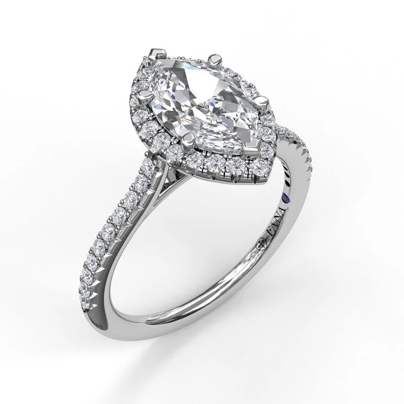 custom engagement rings for men-Diamond Marquise Halo Engagement Ring in 14K White Gold