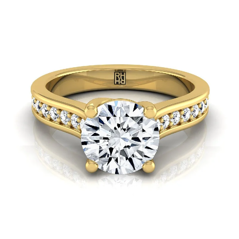 gold wedding bands with sapphire-18K Yellow Gold Round Brilliant Diamond Channel Set Engagement Ring -1/3ctw