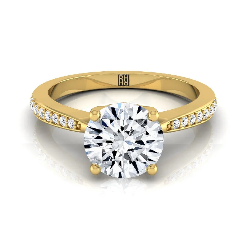 gold rings with colored gemstones-18K Yellow Gold Round Brilliant Diamond Tapered Pave Engagement Ring -1/8ctw