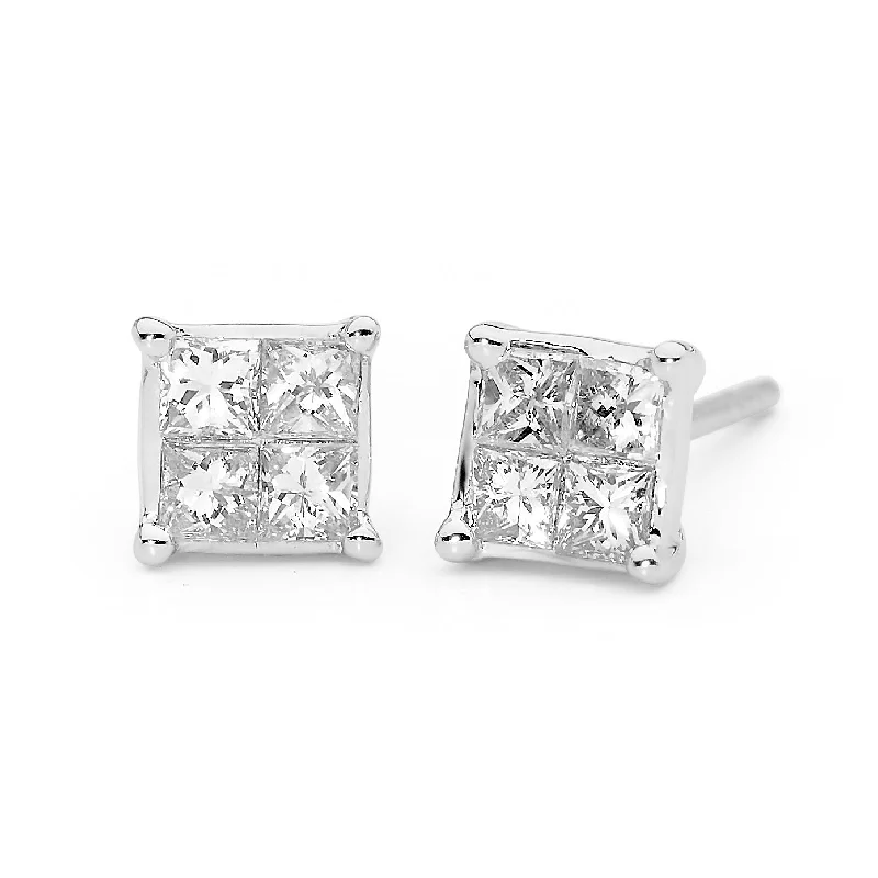 luxurious pearl hoop earrings for bridal accessories -Diamond Stud Earrings Princess Cut Invisible Set (0.50ct T.W)