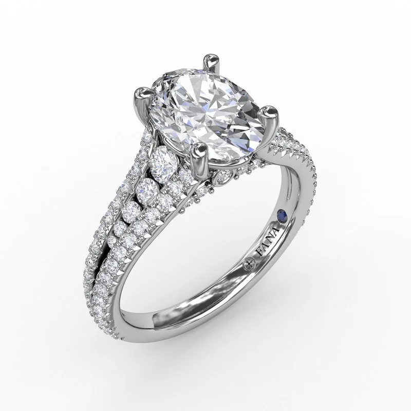 diamond rings for engagement proposals-Diamond Triple-Row Engagement Ring in 14K White Gold