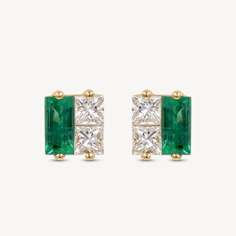 glittering silver earrings for evening events -Emerald Diamond Twinkle Studs