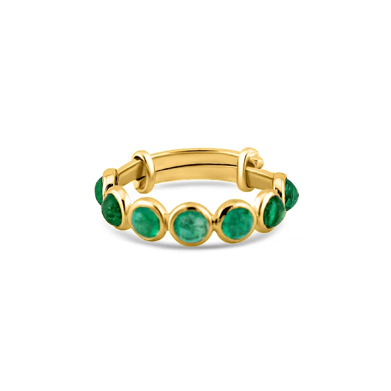 handmade rings with diamonds-Gemstone Round Ring In 18K Yellow Gold