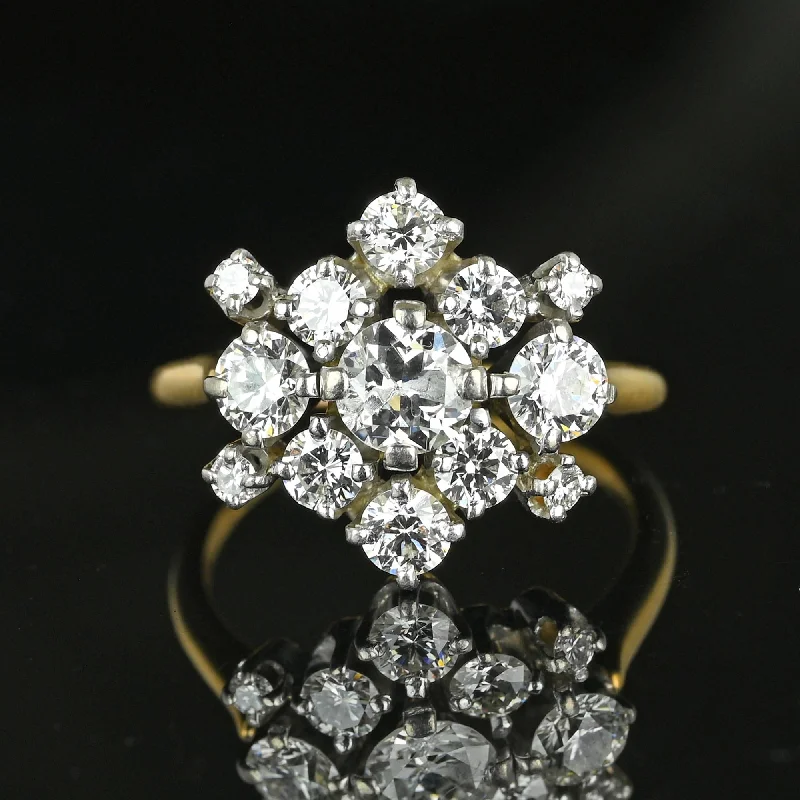 engagement rings with large rubies-Exquisite Retro 18K Gold Diamond Cluster Ring