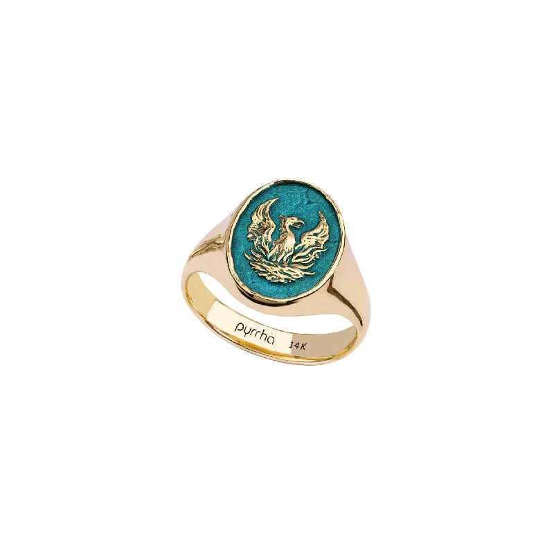 women’s wedding bands with aquamarine-Fire Within 14K Gold Signet Ring - True Colors