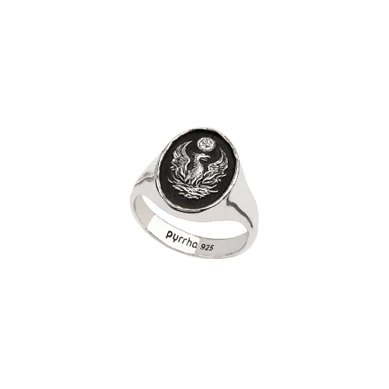 luxury rings for engagements-Fire Within Diamond Set Signet Ring