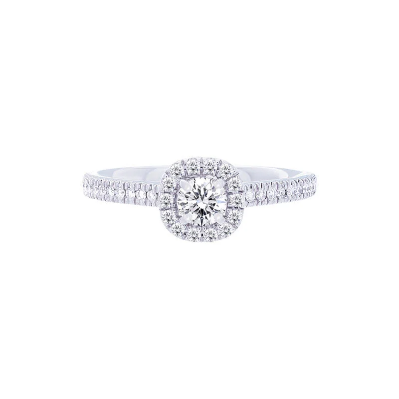 two-tone engagement rings-Forevermark Center of My Universe Cushion Halo Engagement Ring with Petite Diamond Band for 0.25ctw Center