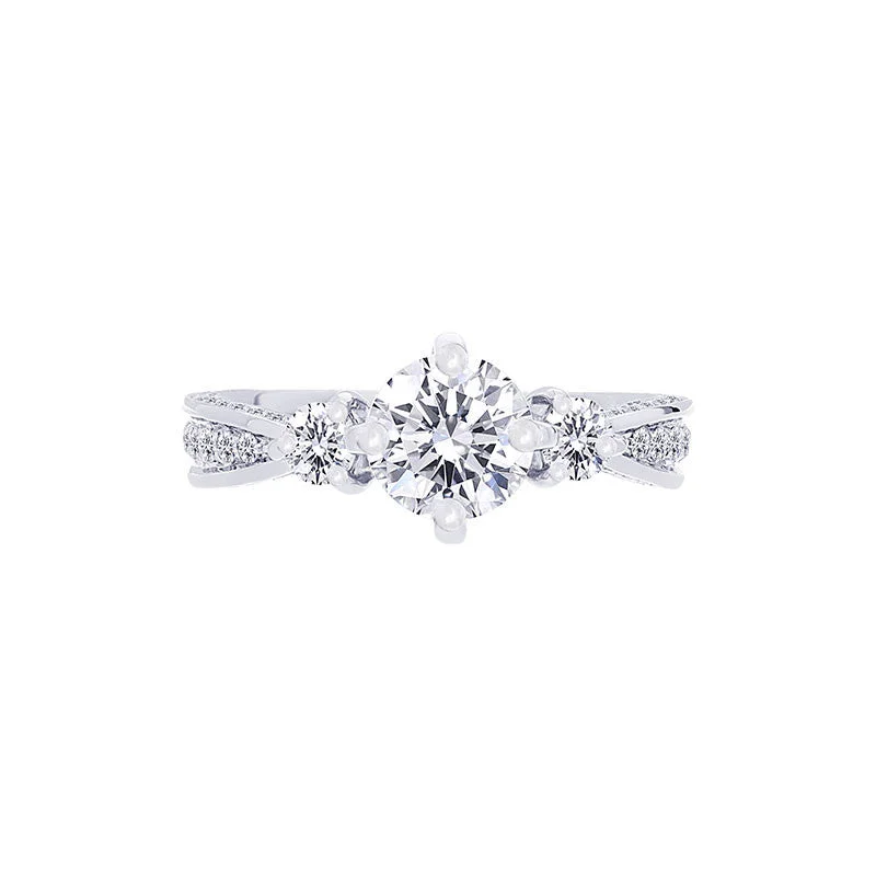 affordable wedding rings for women-Forevermark Three Stone Compass Setting Engagement Ring