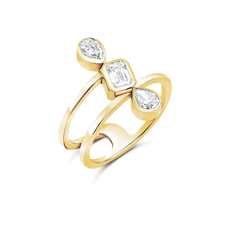 gold rings for women with rubies-Full and Half Solid Band Multishape Statement Trio Ring