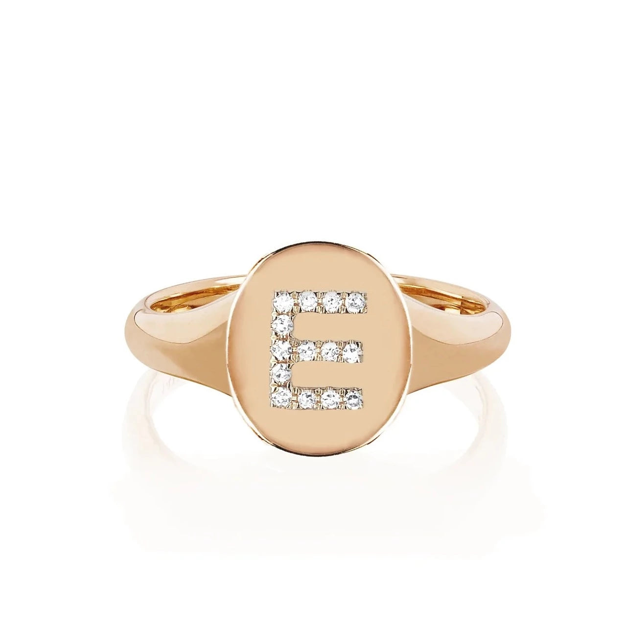 silver rings for men with diamonds-Gold Oval Signet With Diamond Initial Ring