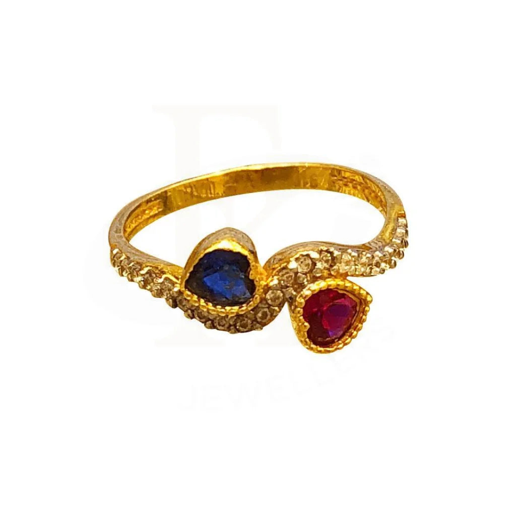 wedding bands for women with rubies-Gold Twin Heart Ring 22KT - FKJRN1442