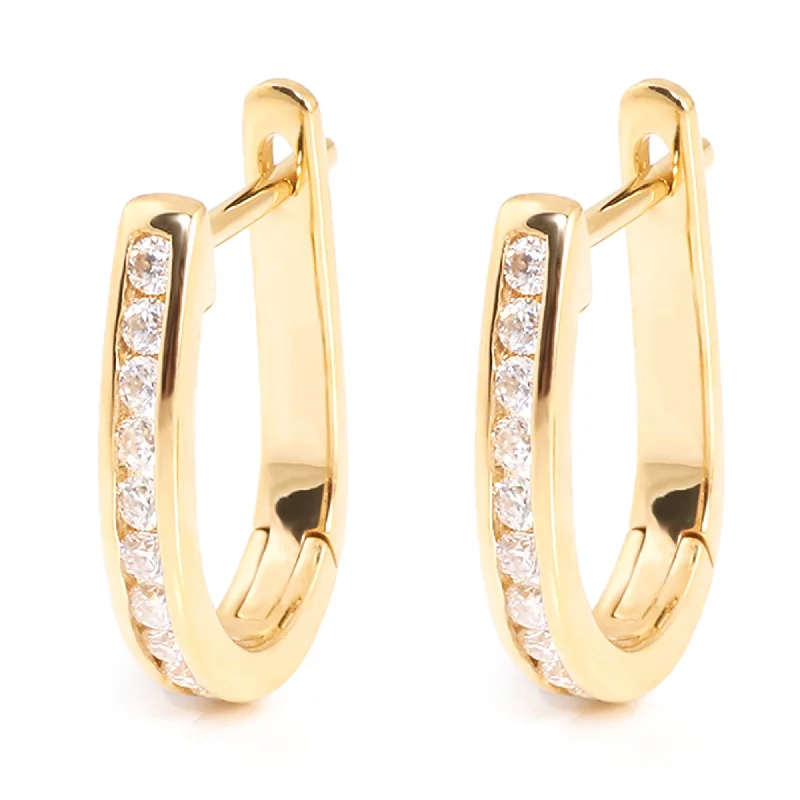 handcrafted earrings for unique designs -14 k Yellow Gold Small Diamond Hoop Earrings For Her