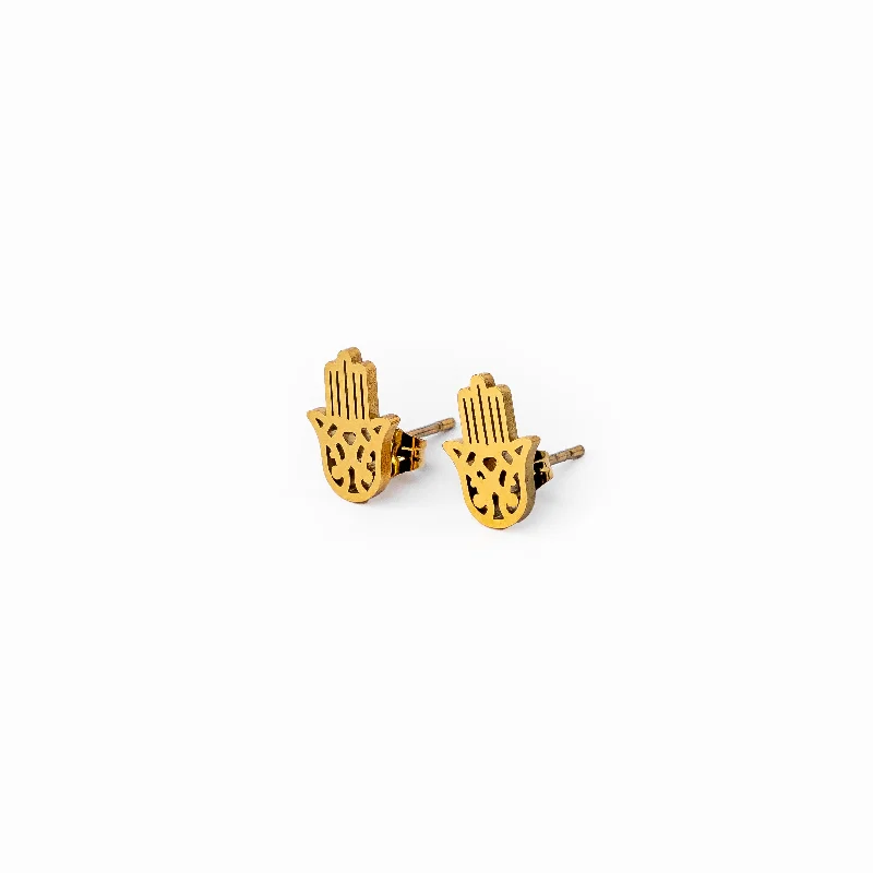 modern geometric hoop earrings for bold looks -Hamsa Hand Stud Earrings - Gold