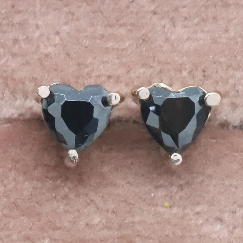 vintage-inspired stud earrings for retro charm -Heart Shape Diamond Pendant-Earring Set, Black Color Diamond in 14k Yellow Gold Metal For Your Loved One