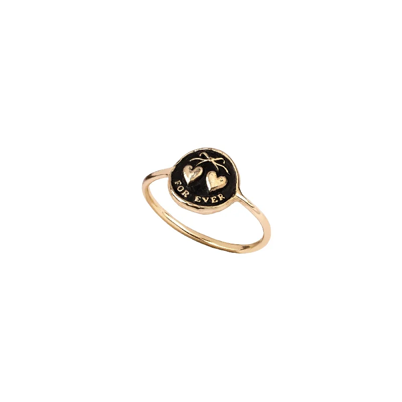 engagement rings with unique gemstones-Hearts 14K Gold Mini Talisman Ring