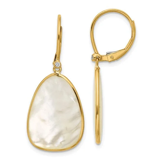 oversized hoop earrings for standout fashion -14K Polished Mother of Pearl and Diamond Leverback Dangle Earrings