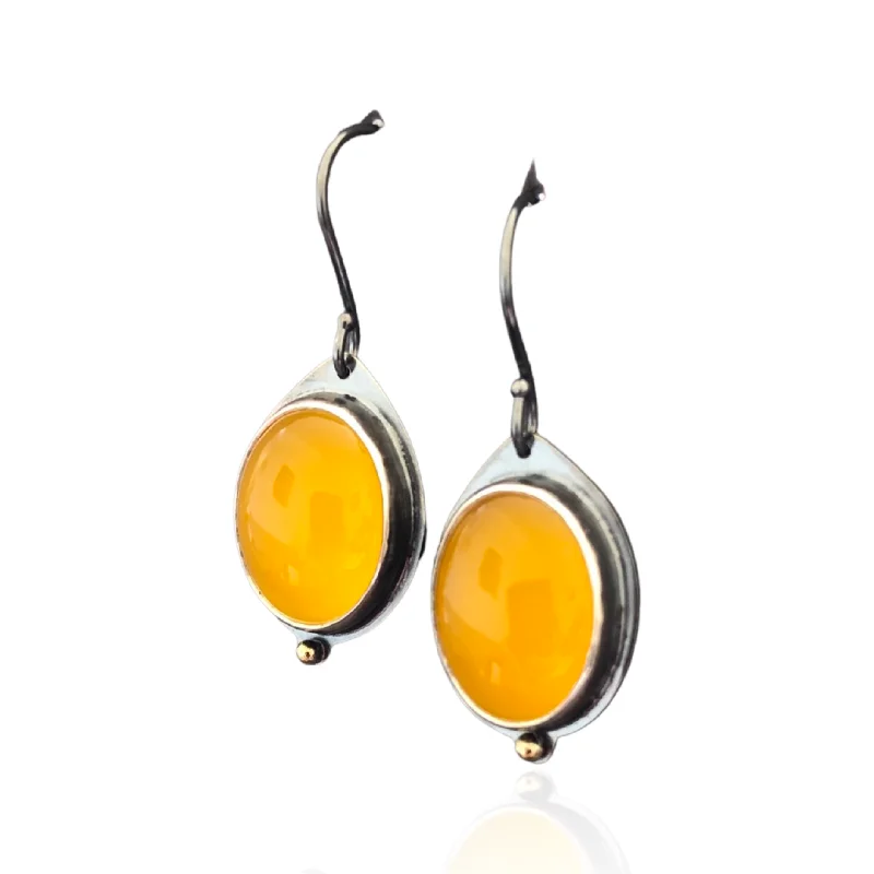 sparkling gemstone drop earrings for evening events -Large Amber Chalcedony Cabochons Earrings