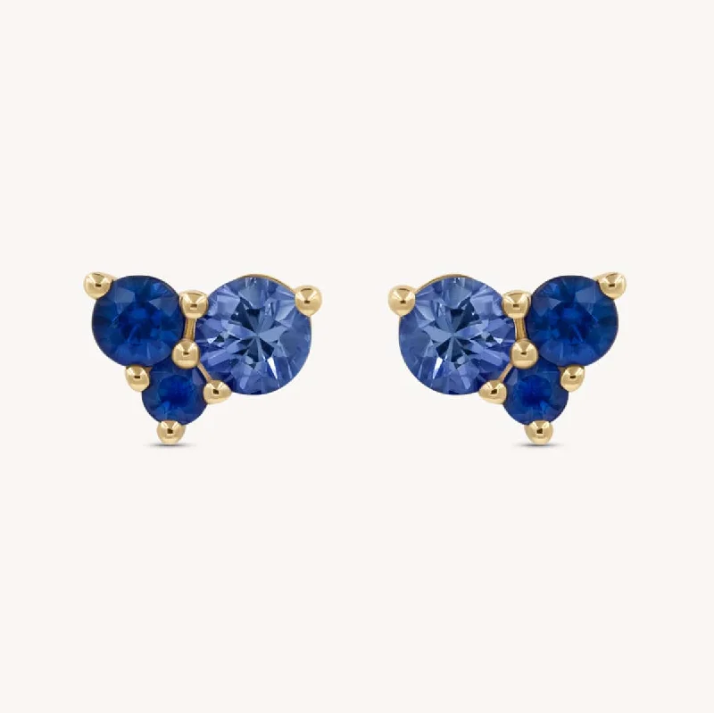 classic pearl drop earrings for weddings -Large Sapphire Ocean Trio Studs