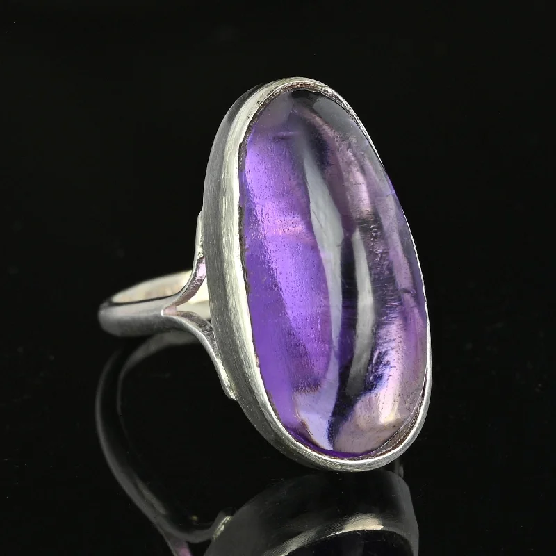 best rings for marriage proposal-Large Scottish Amethyst Cabochon Ring in Silver