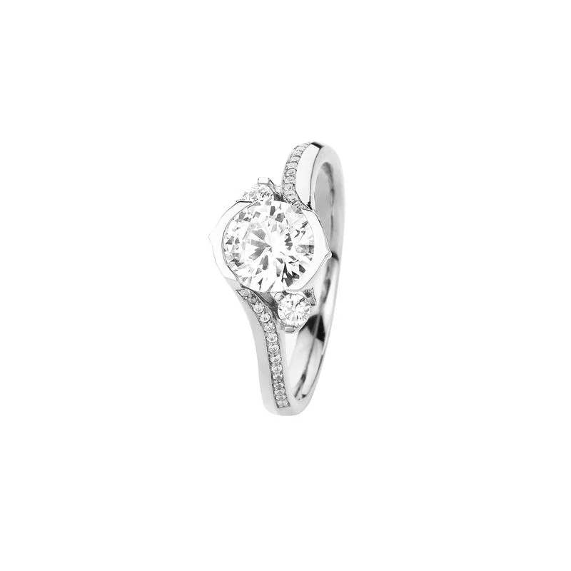 affordable wedding bands with gemstones-Lily Pave Round Brilliant Diamond Engagement Ring