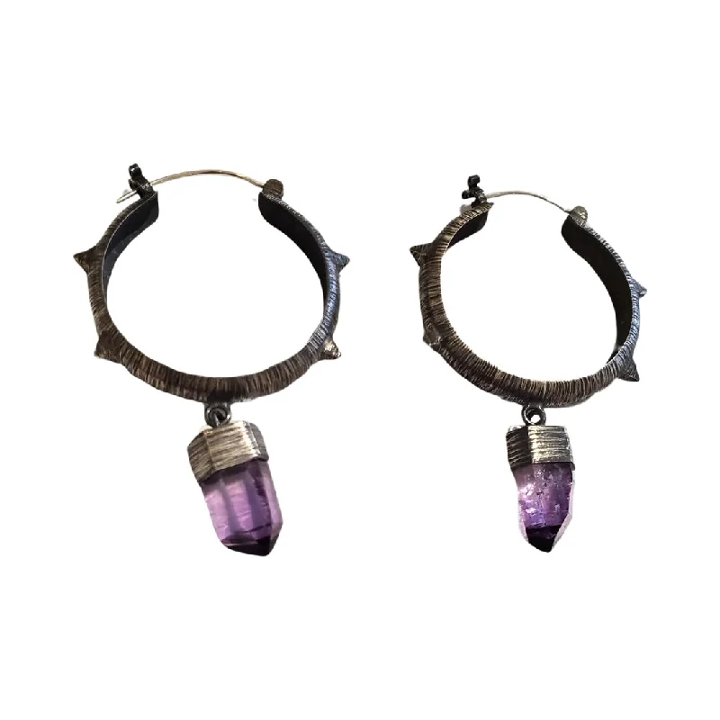 chic silver drop earrings for minimalist style -Spiked Amethyst Earring