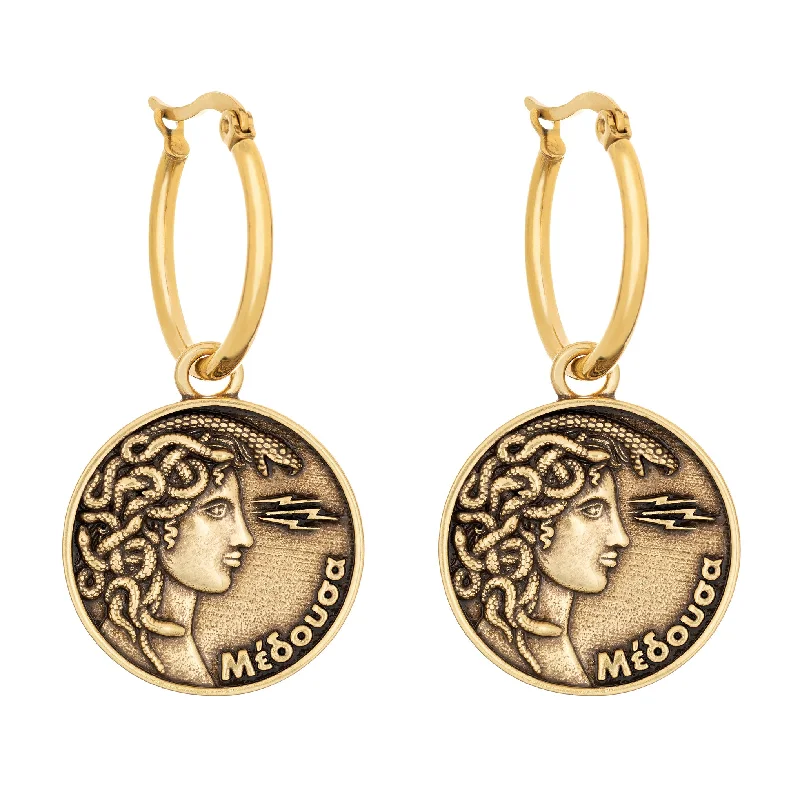 vintage-inspired hoop earrings for retro style -Medusa Coin Earrings