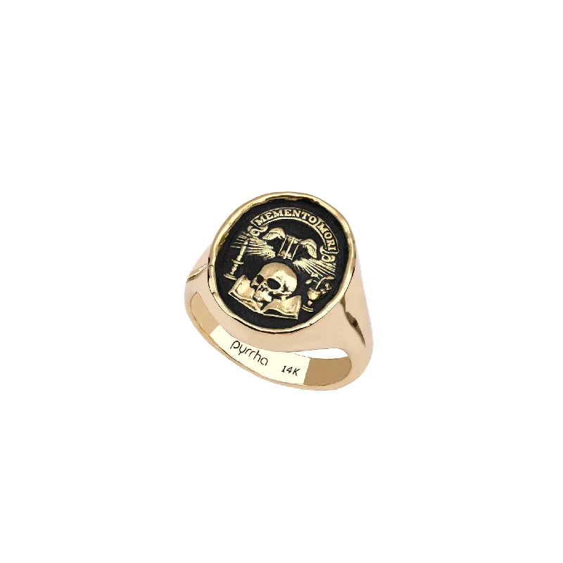 custom rings for men with engravings-Memento Mori 14K Gold Signet Ring