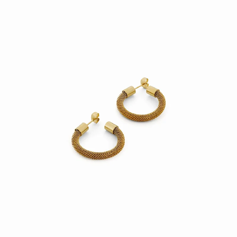 glittering silver earrings for evening events -Mesh Hoop Earrings - Gold