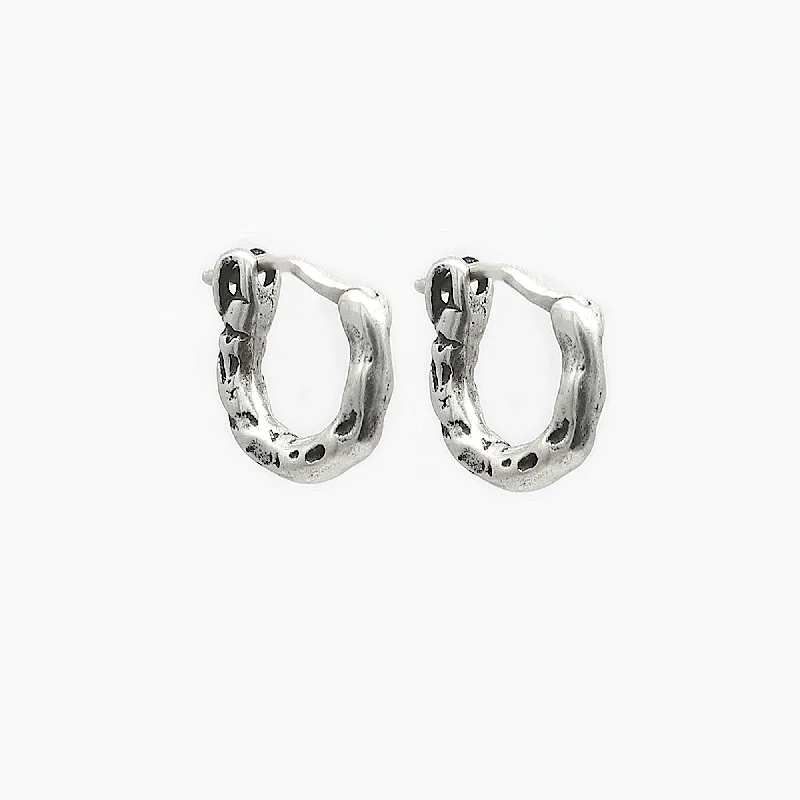 sparkling silver earrings for evening wear -Mini Hammered Sterling Silver Hoop Earring