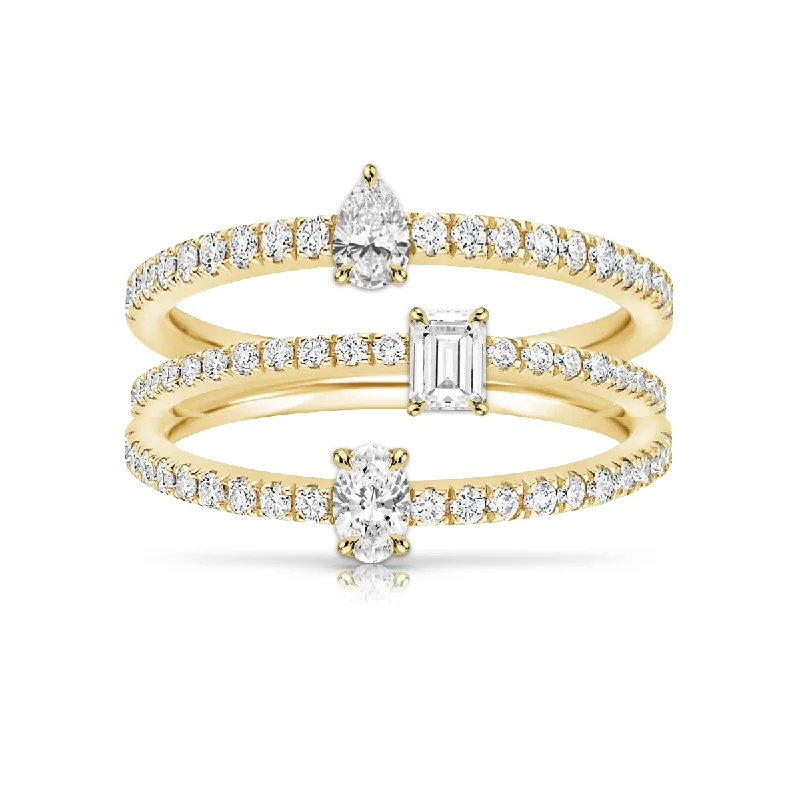 matching engagement rings with diamonds-Multishape 3-Row Diamond Statement Pave Ring