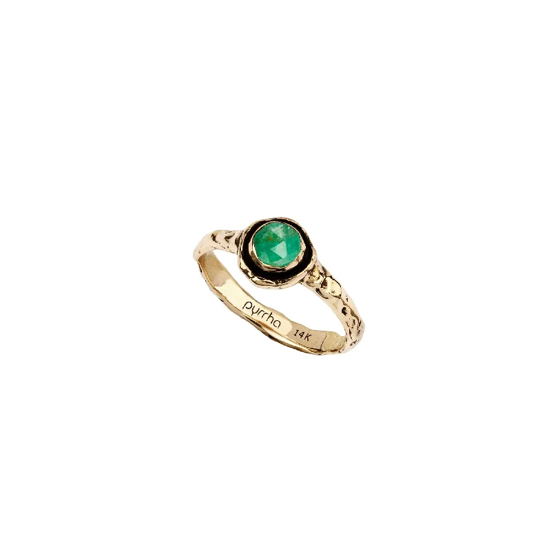 wedding rings with mixed gemstones-Narrow Emerald 14K Gold Faceted Stone Ring