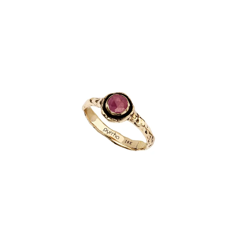 wedding rings with black diamonds-Narrow Ruby 14K Gold Faceted Stone Ring