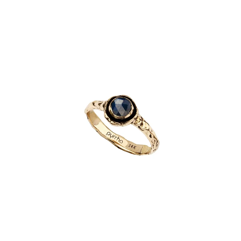 men’s wedding rings with sapphires and diamonds-Narrow Sapphire 14K Gold Faceted Stone Ring