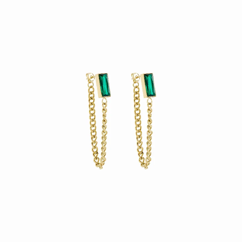 classic pearl drop earrings for weddings -Emerald Cuban Dangle Earrings - Gold