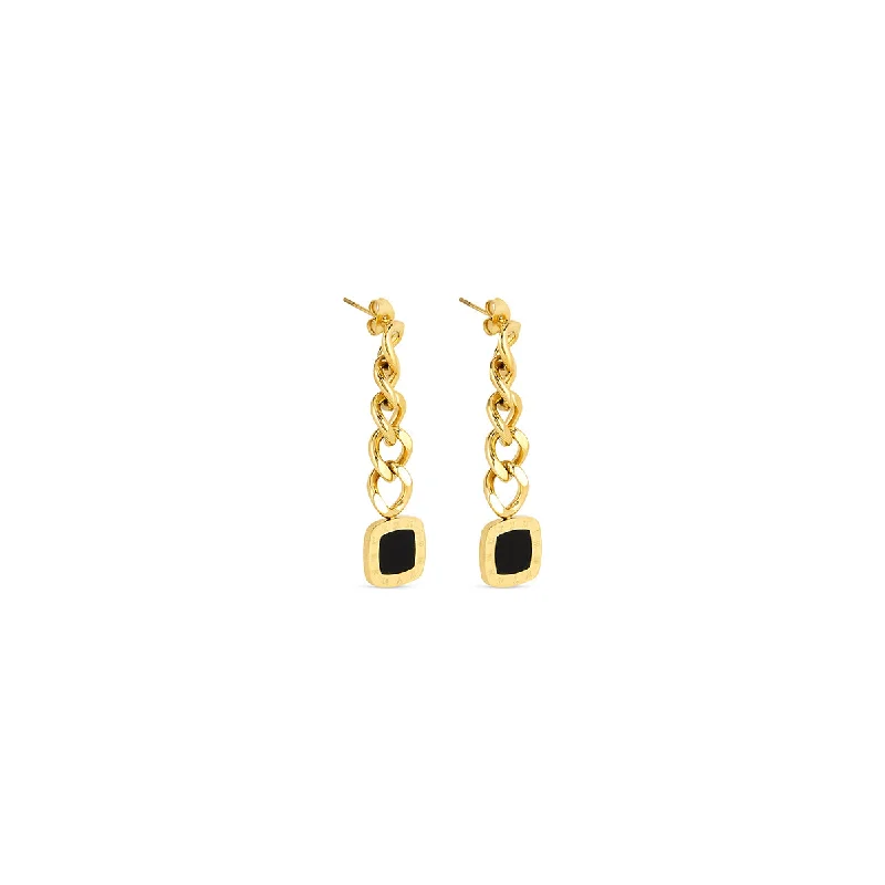 sparkling ear cuffs for a glamorous touch -Square Latin Onyx Dangle Earrings - Gold