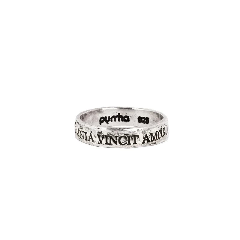 gold rings for women with rubies-Love Conquers All Latin Motto Band Ring