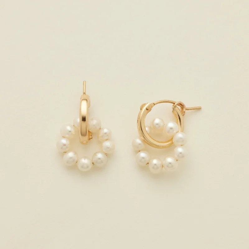 gold dangle earrings for feminine flair -Pearl Halo Hoop Earrings